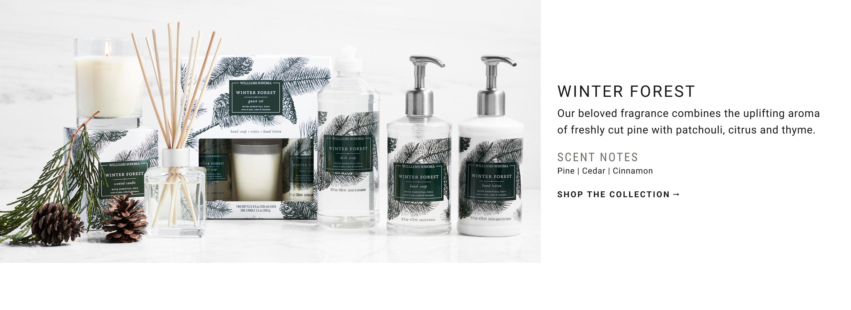 WINTER FOREST | Our beloved fragrance combines the uplifting aroma of freshly cut pine with patchouli, citrus and thyme. | SHOP THE COLLECTION